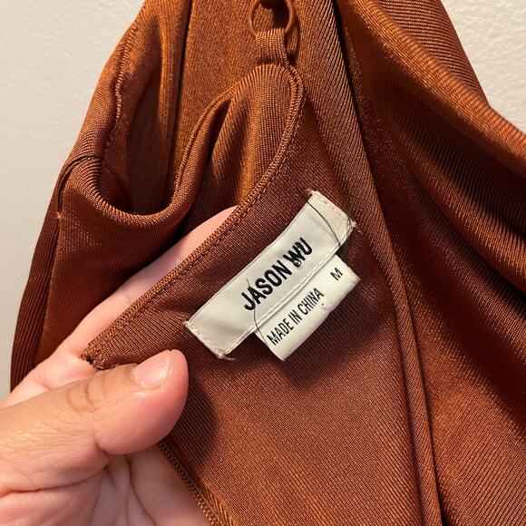 Jason Wu Emmett Burnt Orange Rhinestone Cowl Neck Jumpsuit Size Medium - Picture 5 of 7